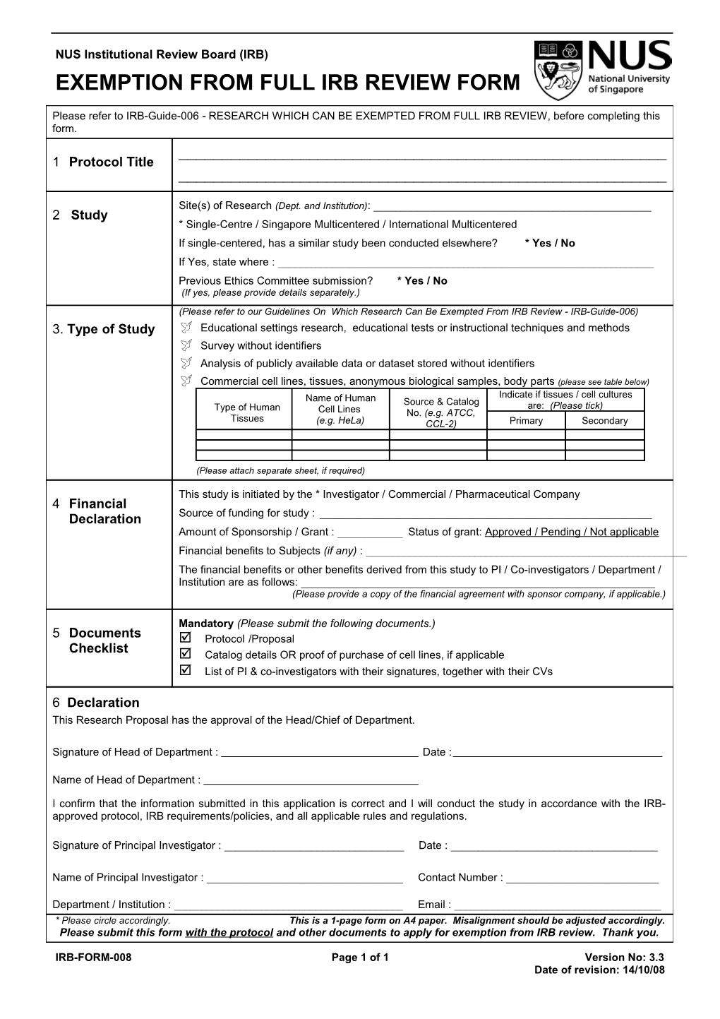 IRB Exemption Form