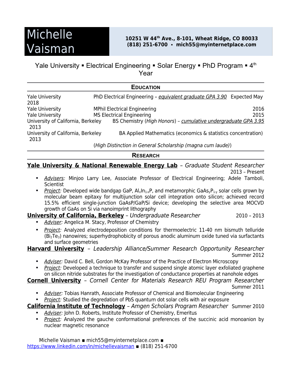Yale University Electrical Engineering Solar Energy Phd Program 4Thyear
