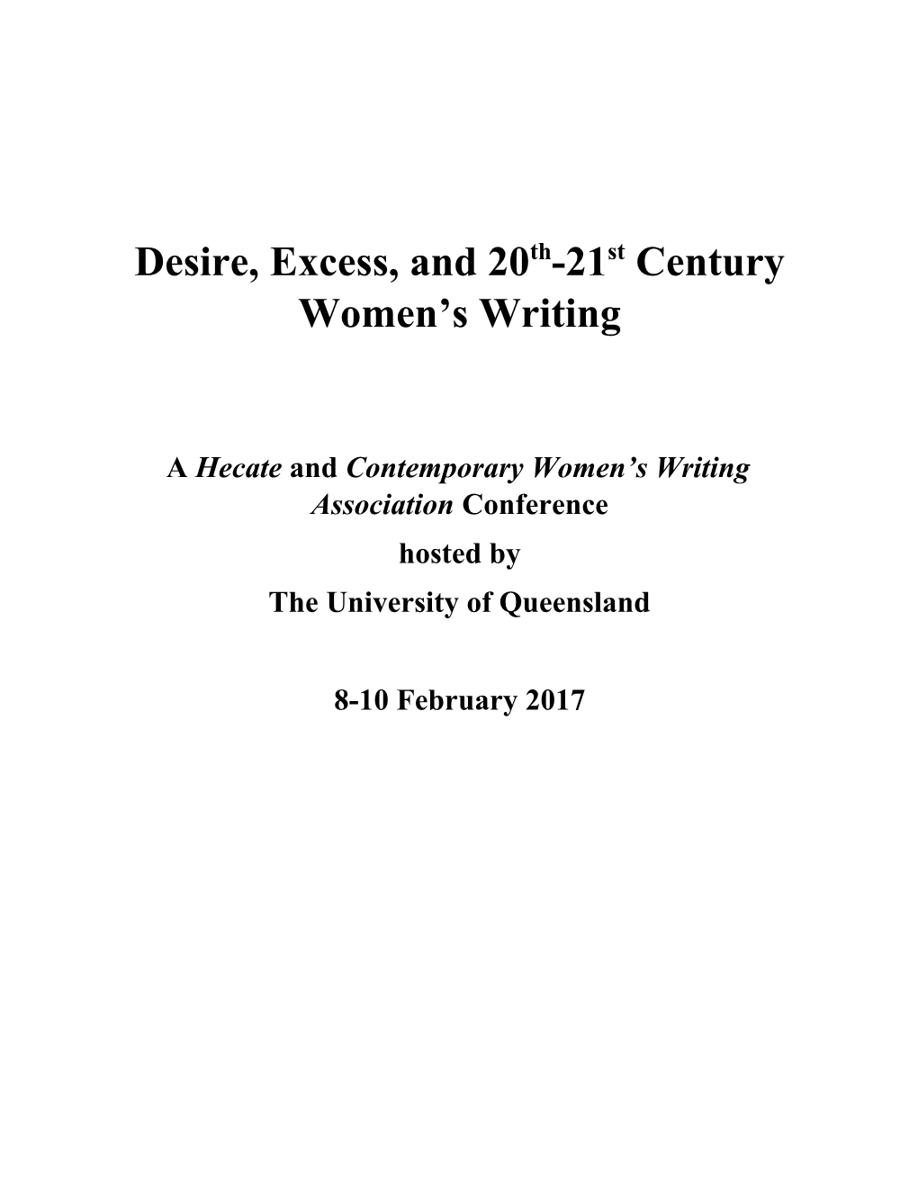 Desire, Excess, and 20Th-21St Century Women S Writing