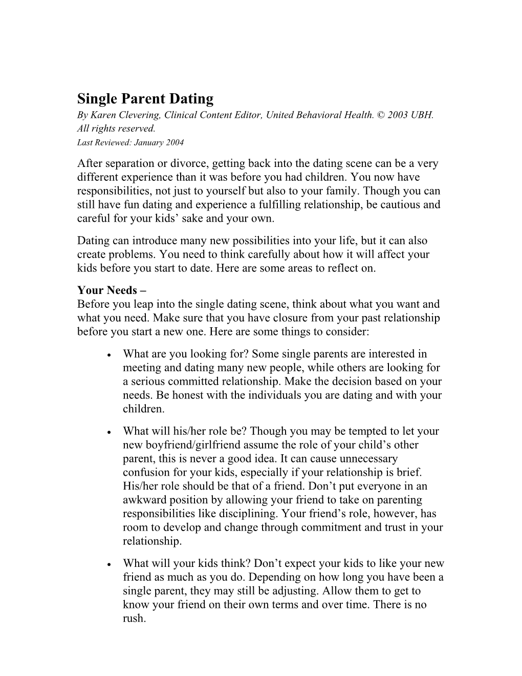 Single Parent Dating