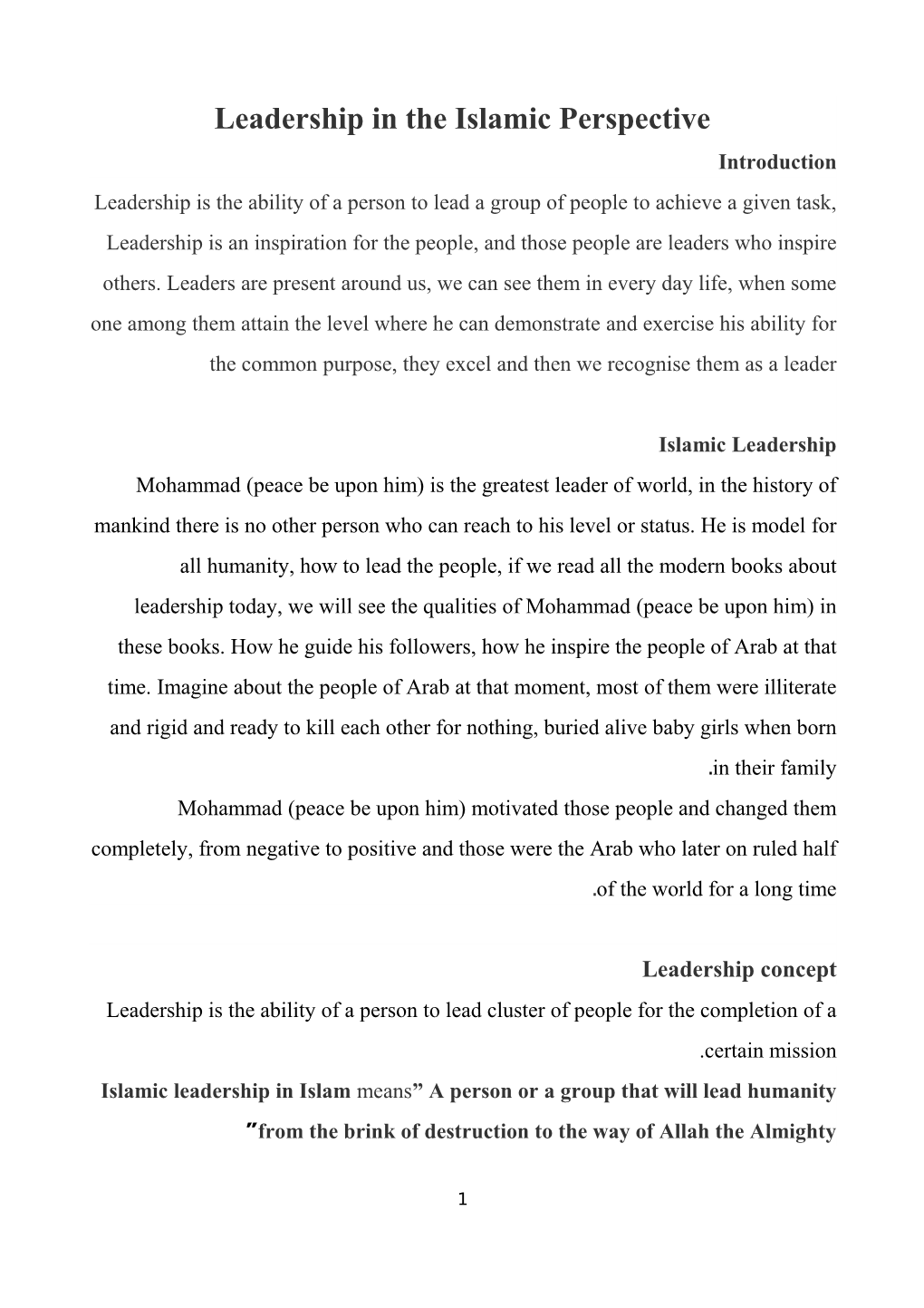 Leadership in the Islamic Perspective