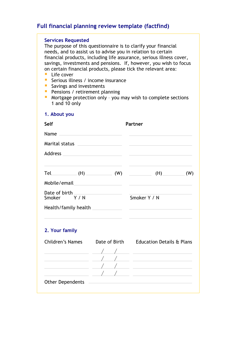 Full Financial Planning Review Template (Factfind)