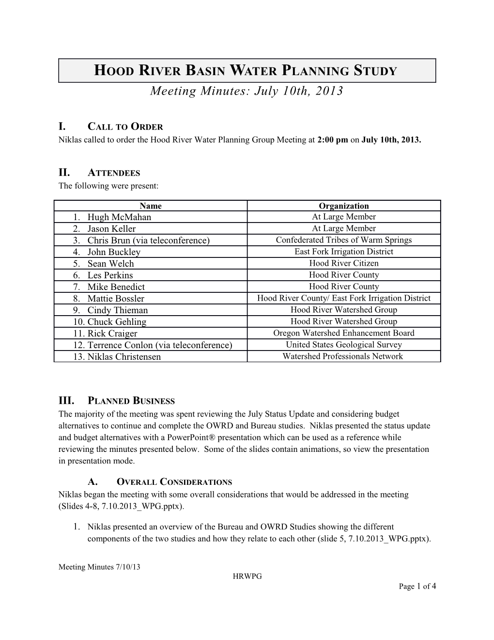 Hood River Basin Water Planning Study