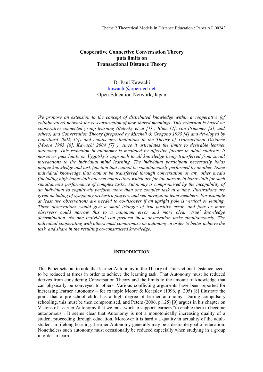 Theme 2 Theoretical Models in Distance Education : Paper AC 00243