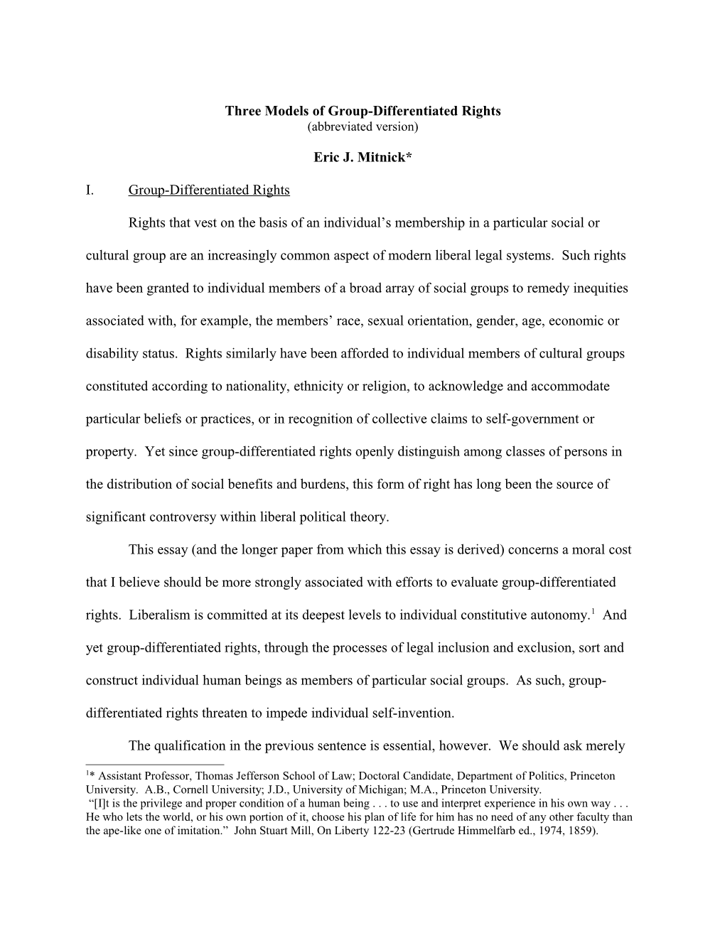 Three Models of Group-Differentiated Rights