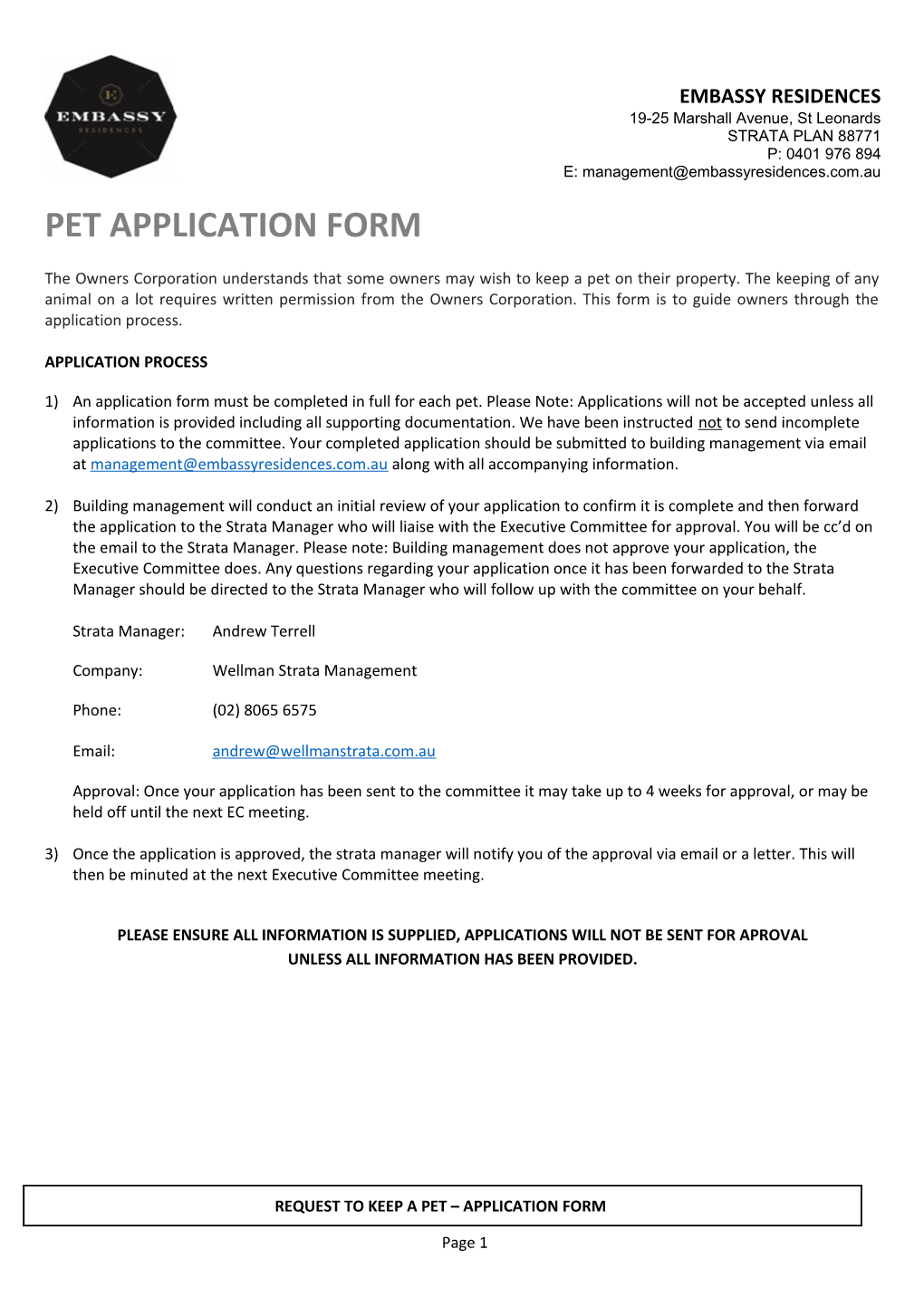 Pet Application Form