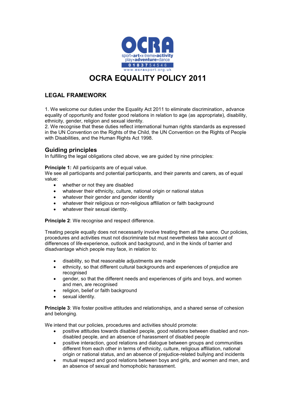 Ocra Equality Policy 2011