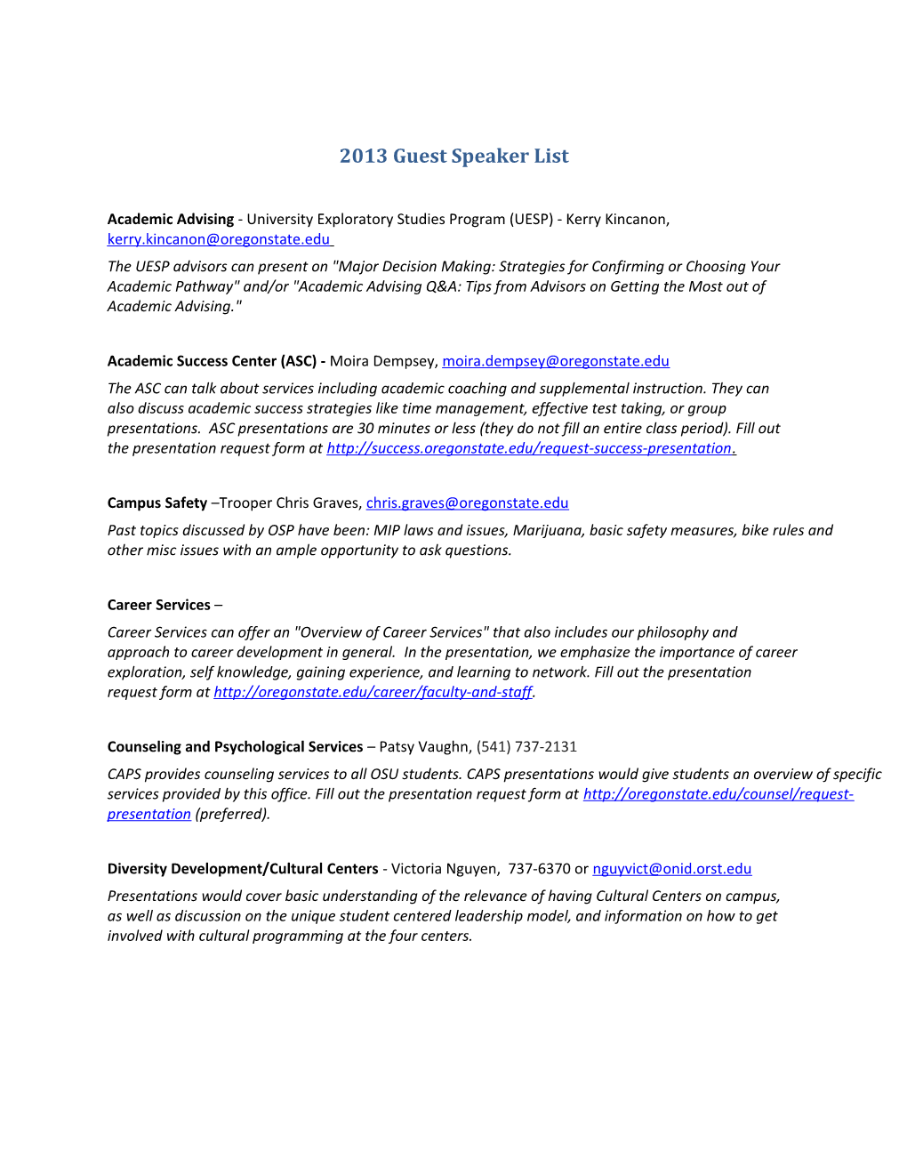 2013Guest Speaker List