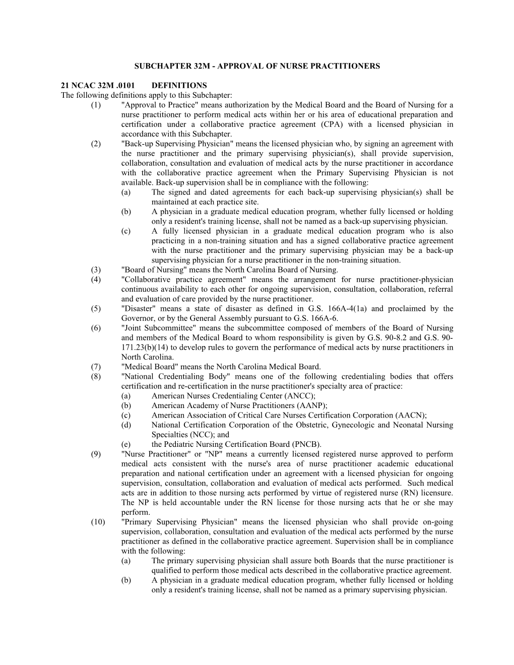 Subchapter 32M - Approval of Nurse Practitioners