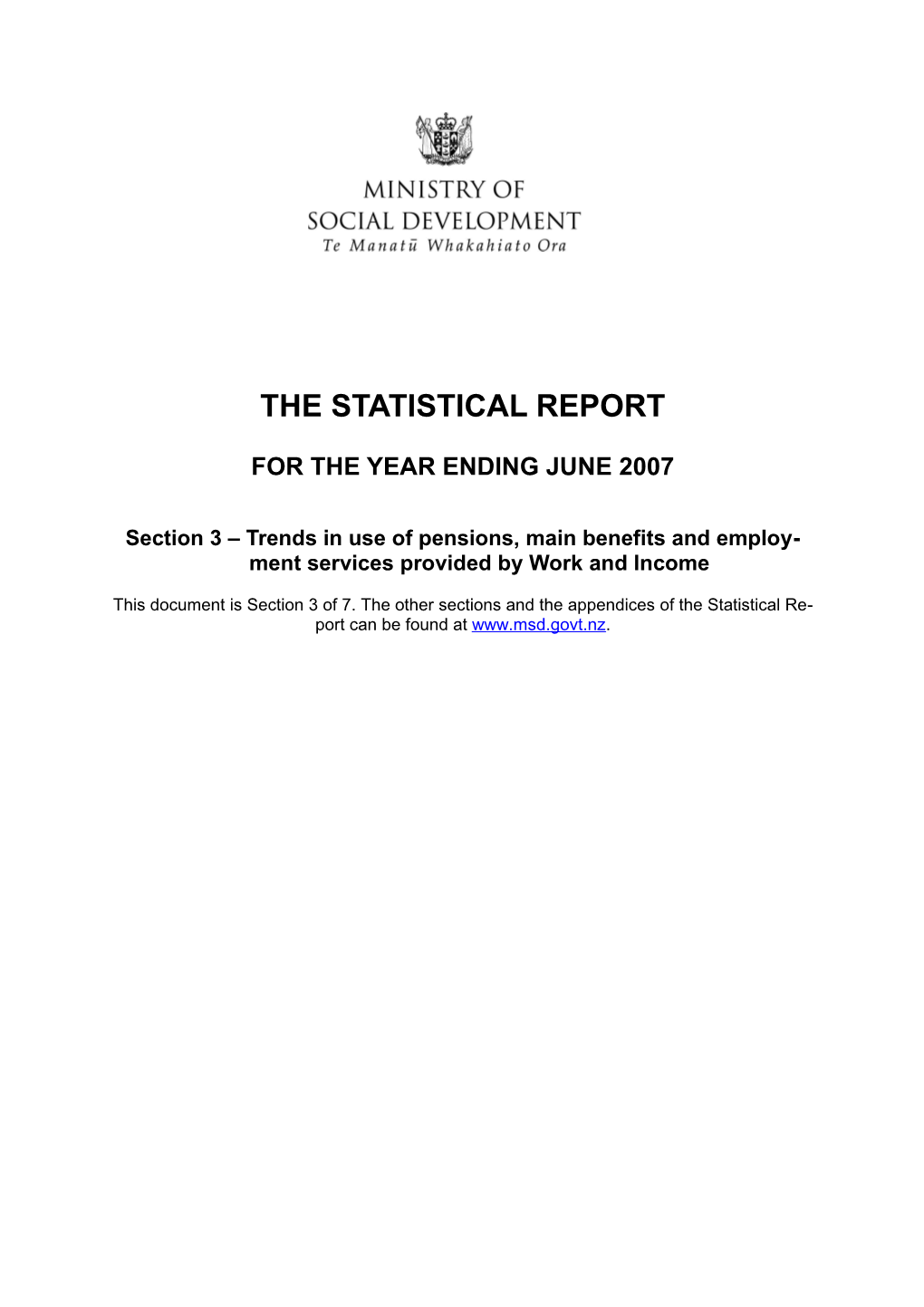 Section 3 Trends in Use of Pensions, Main Benefits and Employ-Ment Services Provided By