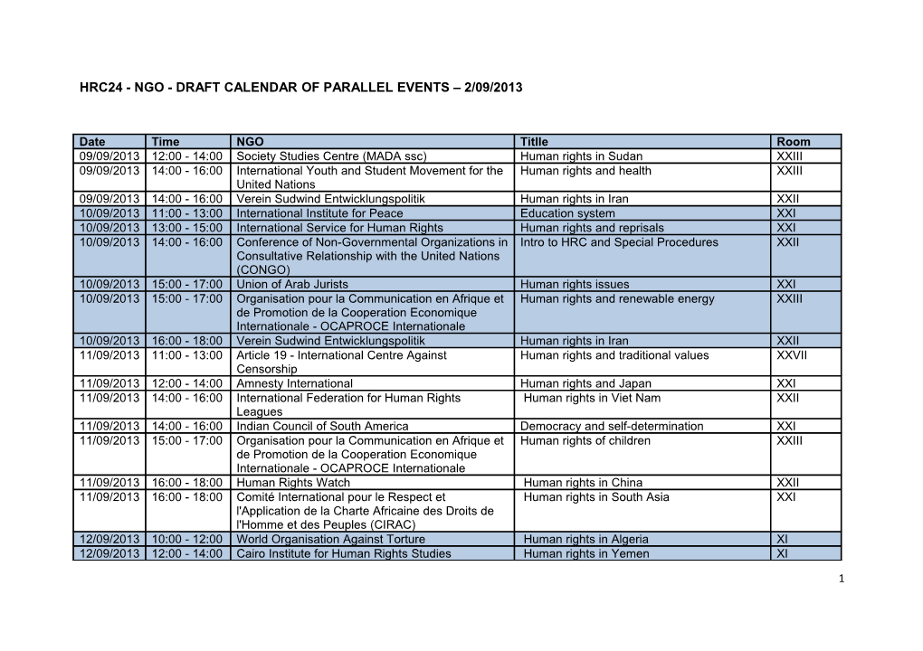 HRC 24 - NGO - Draft Calendar of Parallel Events