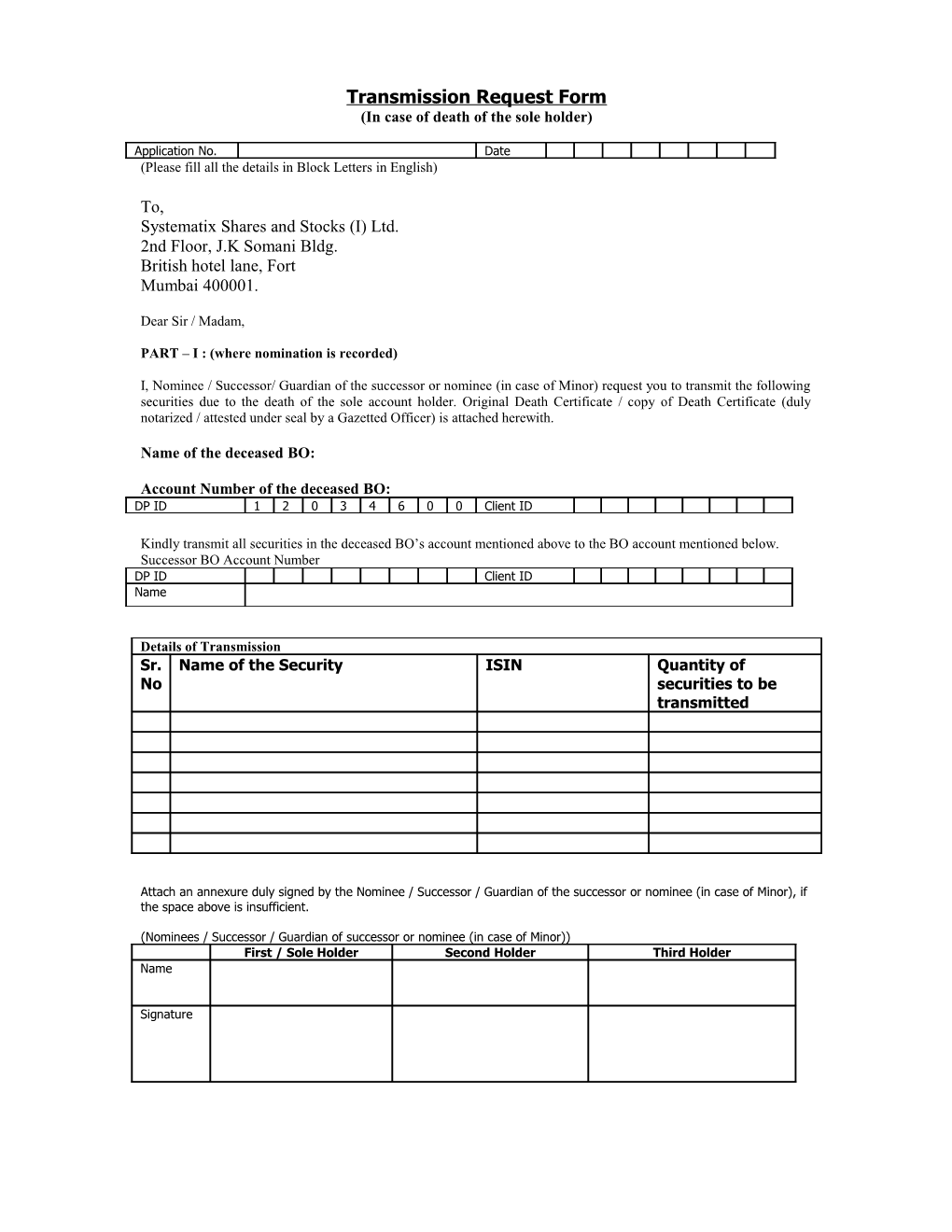 Transmission Request Form