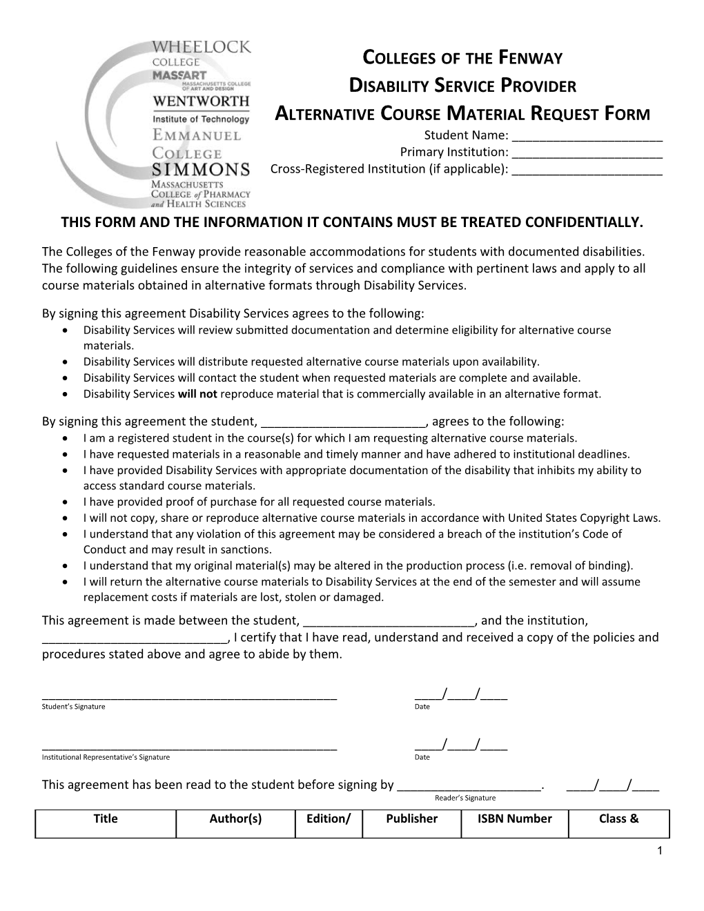 Alternative Course Material Request Form