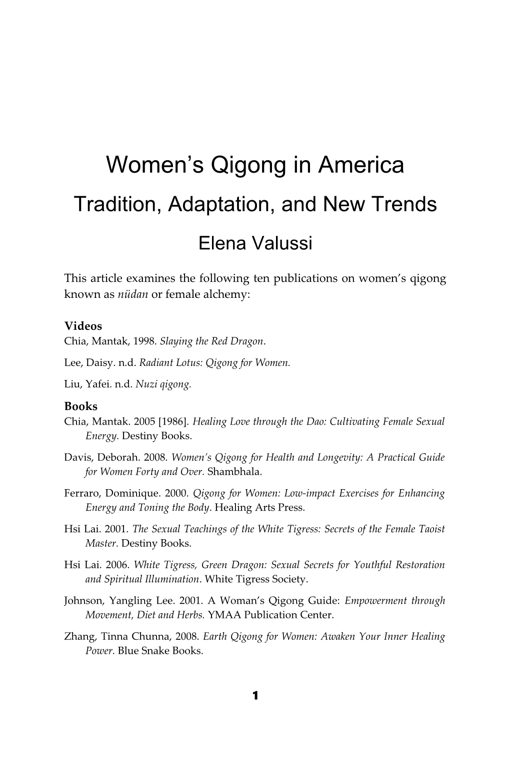 Valussi, Women's Qigong in America / 1