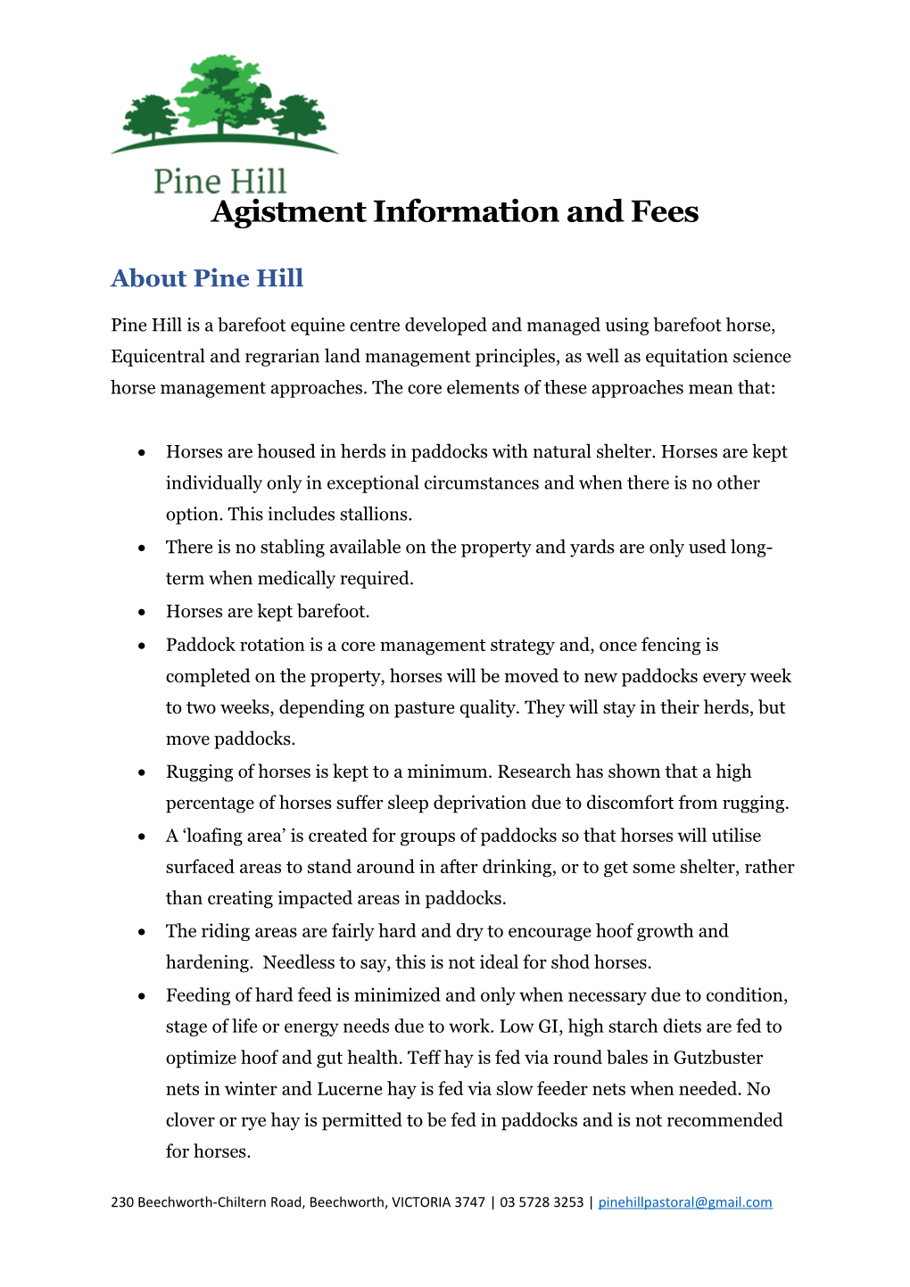Agistment Information and Fees