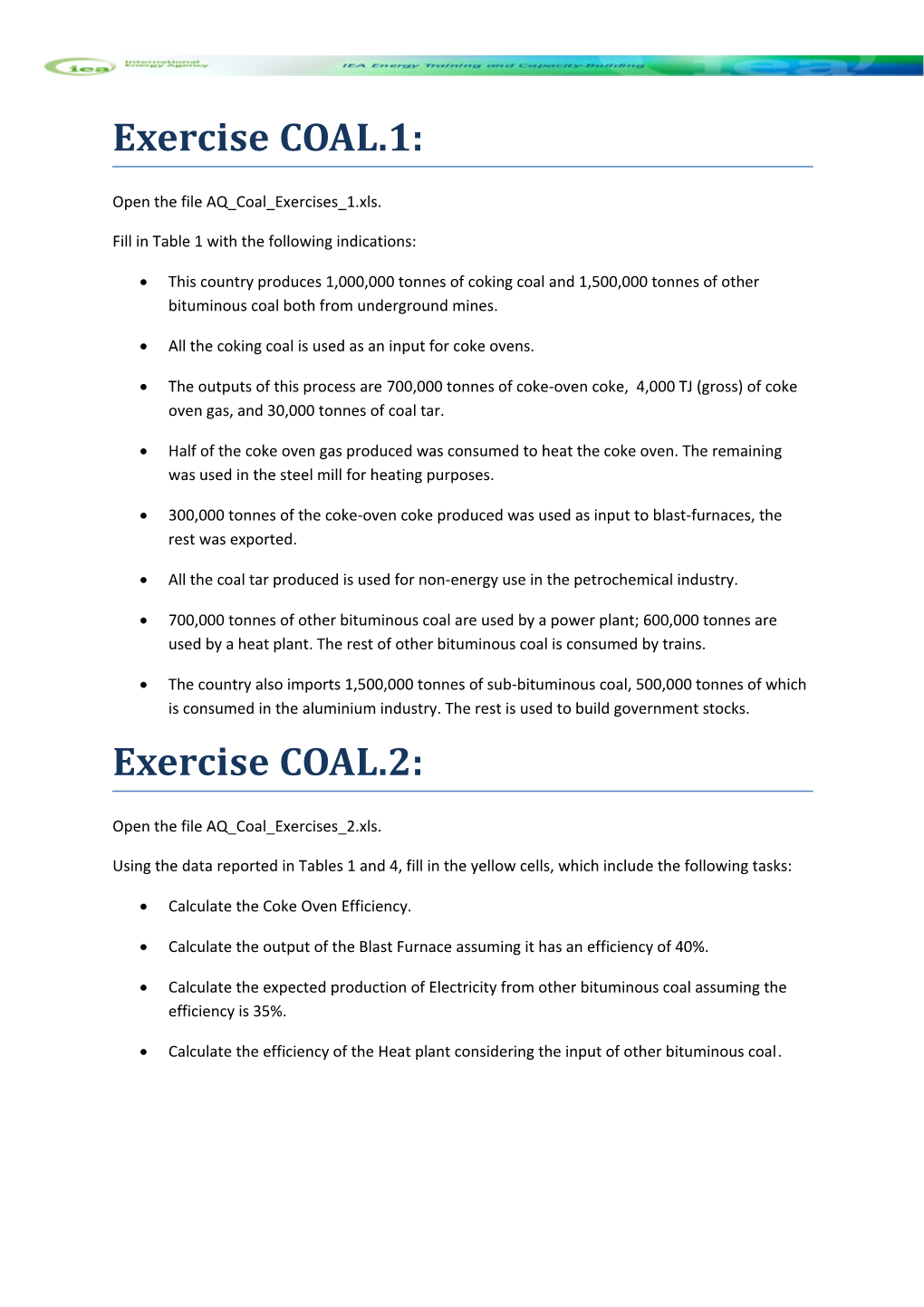 Word Document for Coal Exercise