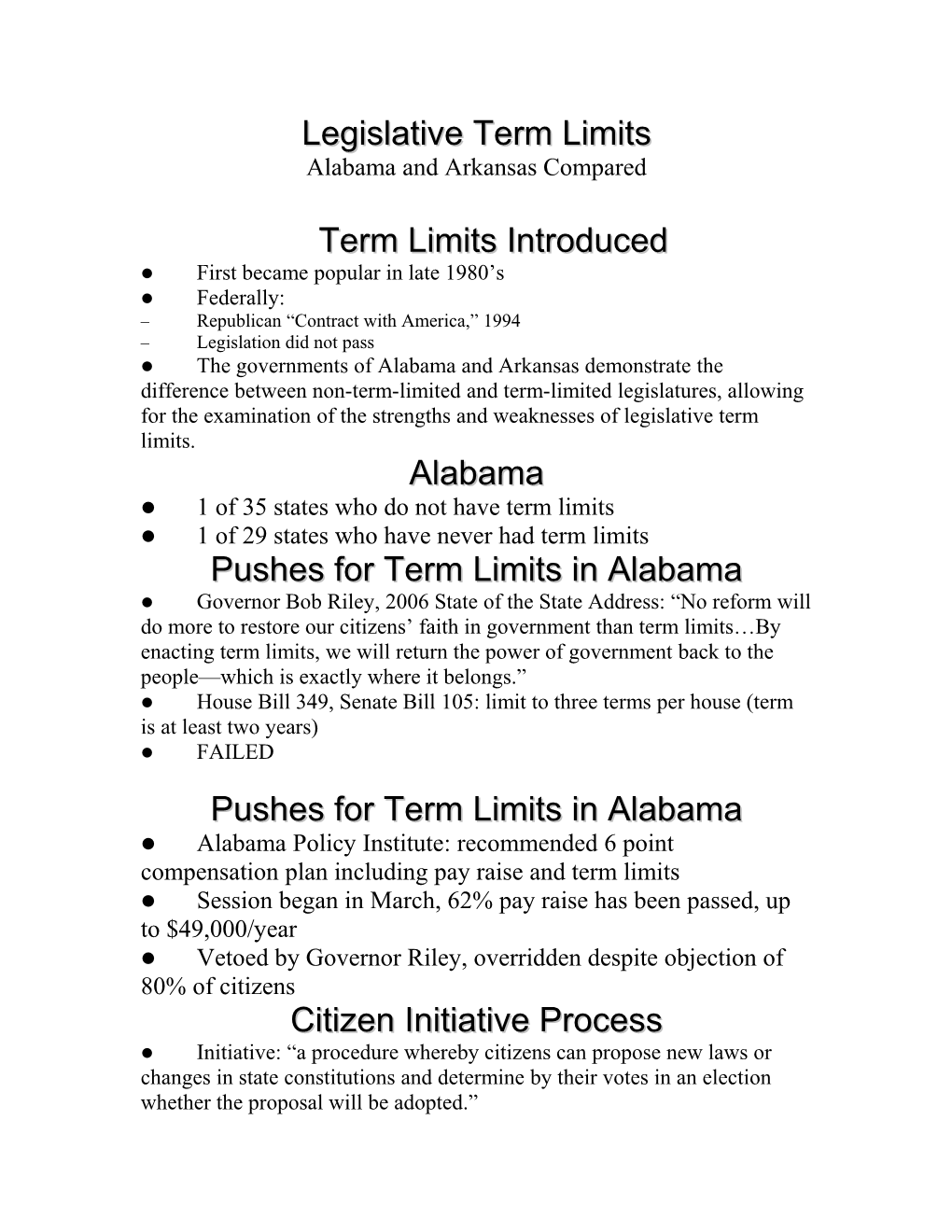 Legislative Term Limits