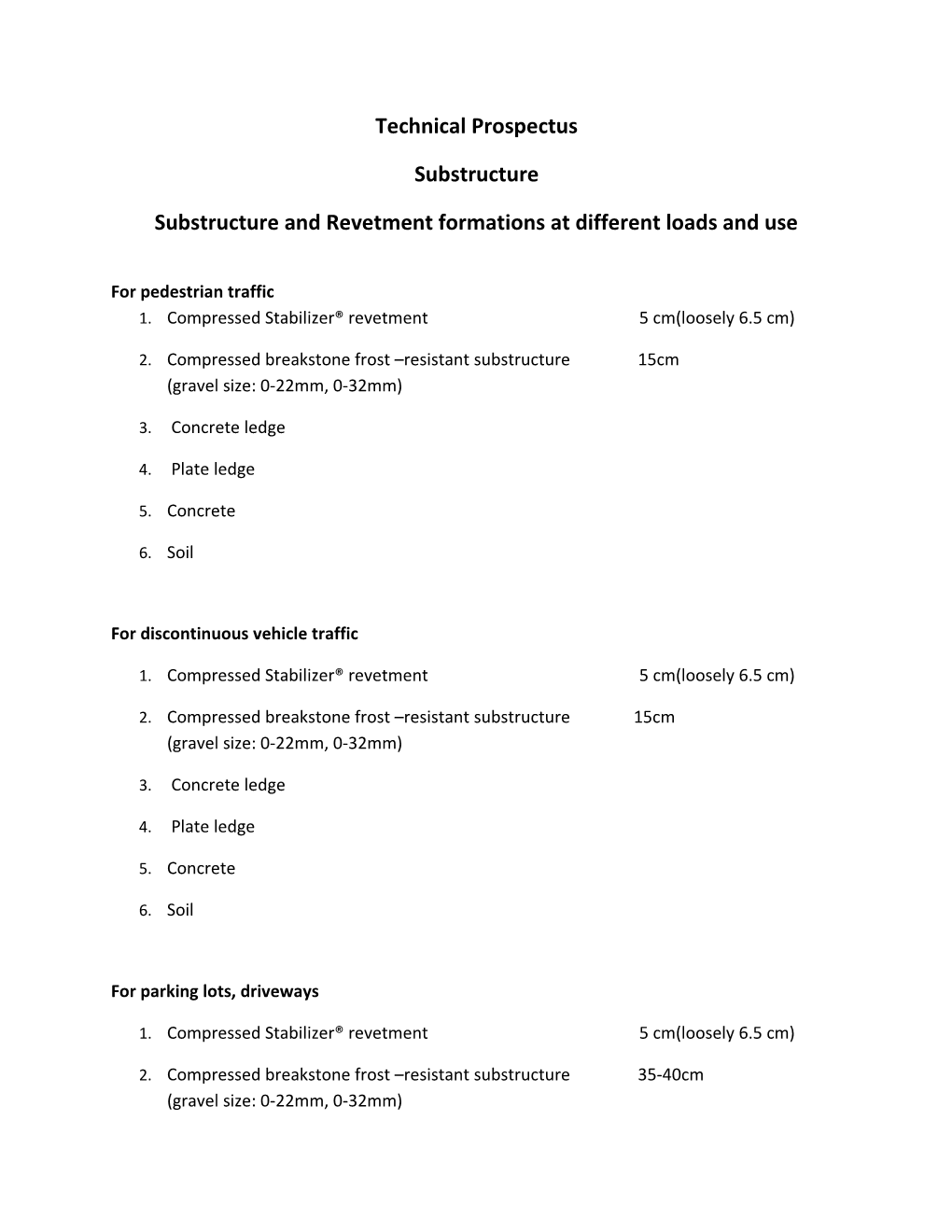 Substructure and Revetment Formations at Different Loads and Use