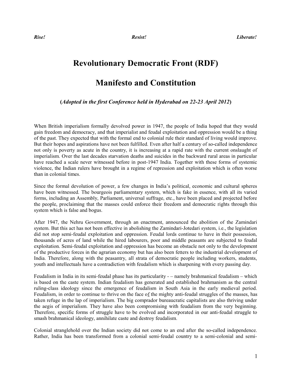 Draft Manifesto of Rdf