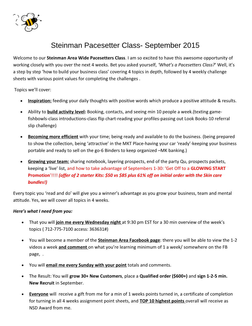 Steinman Pacesetter Class- September 2015