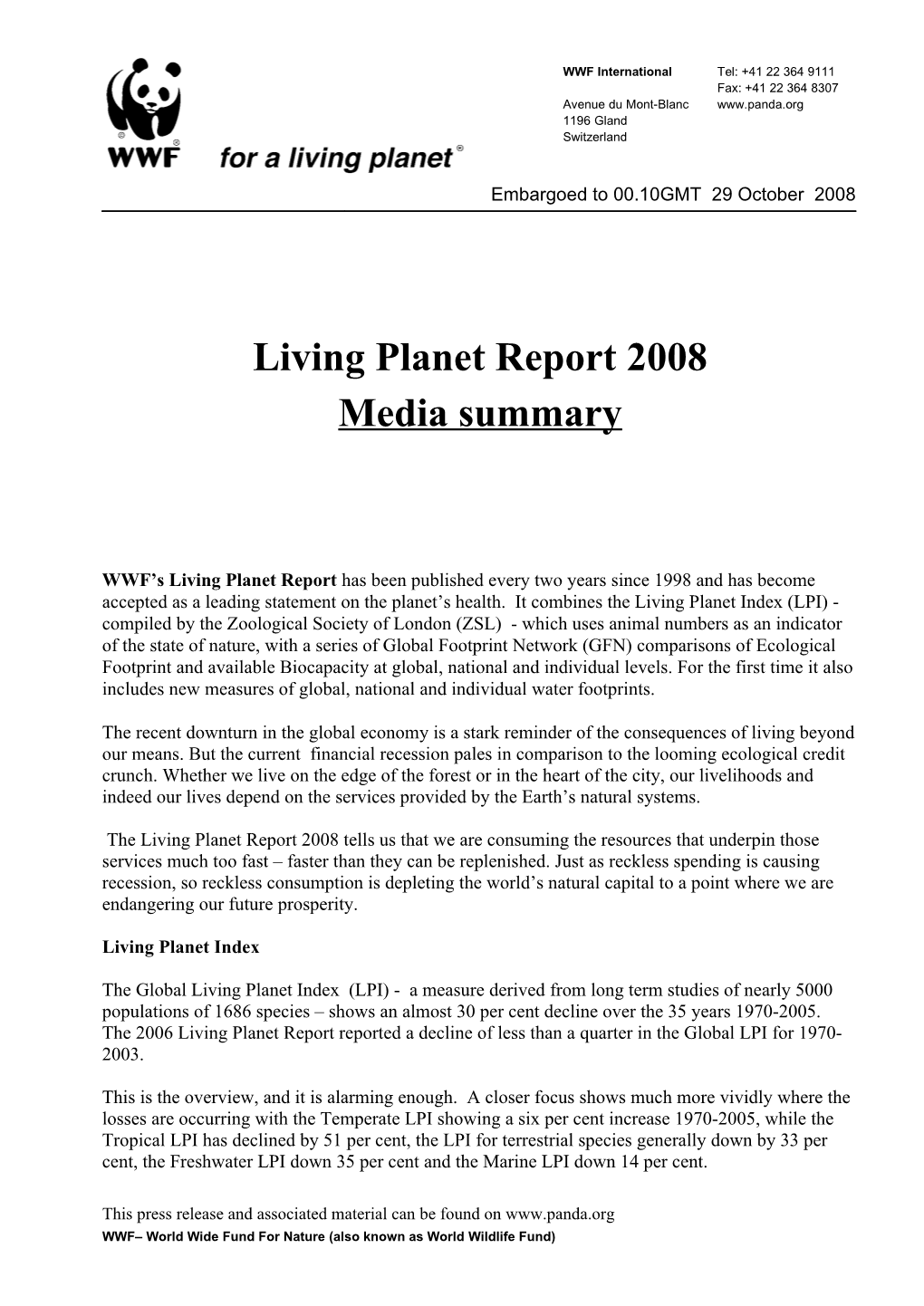 Living Planet Report 2008