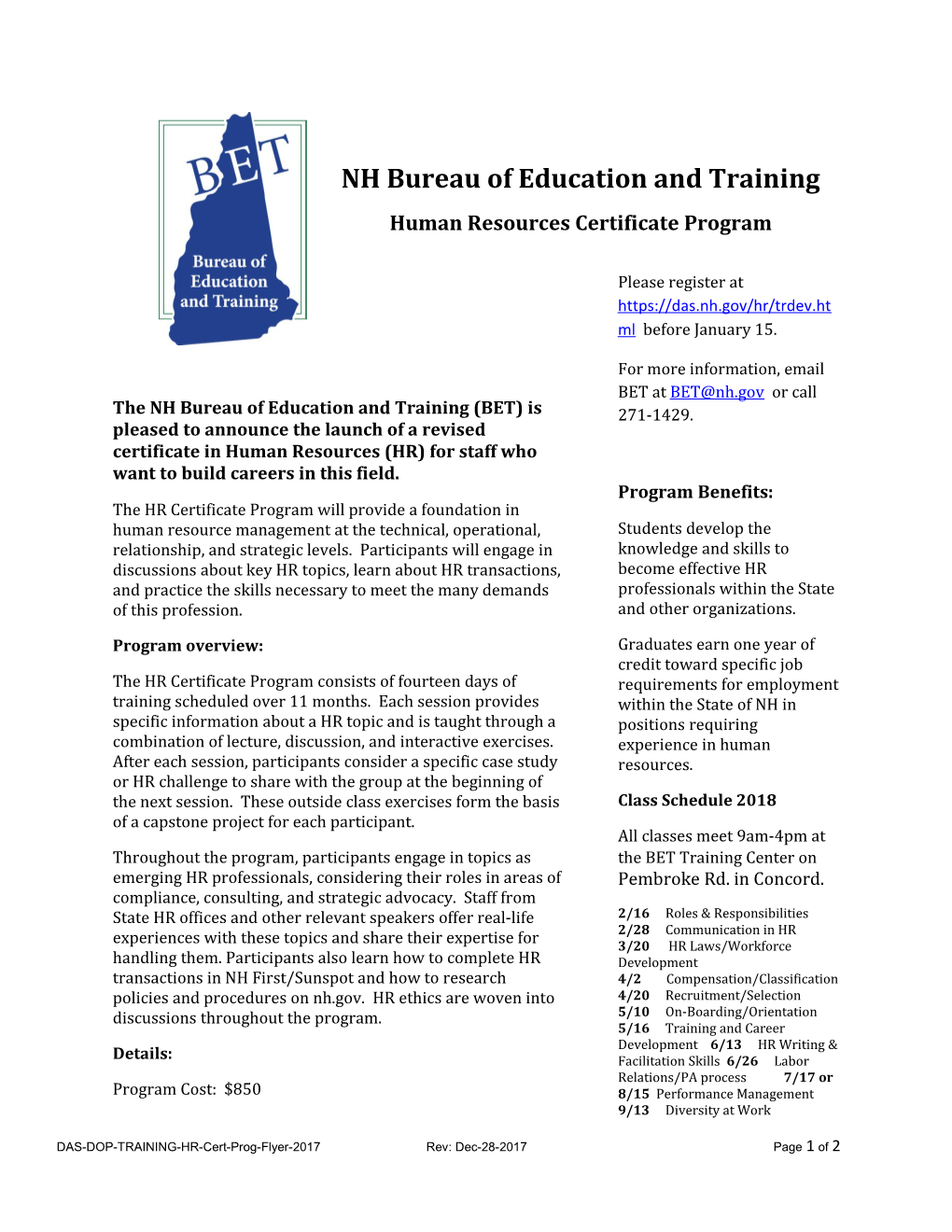NH Bureau of Education and Training