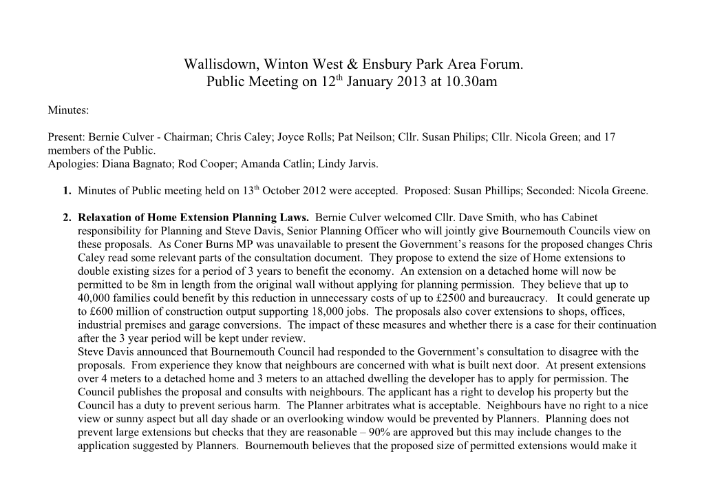 Wallisdown, Winton West & Ensbury Park Area Forum