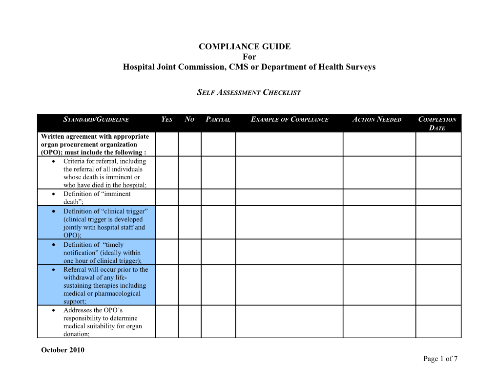HS Compliance Checklist (TJC, CMS, Etc)