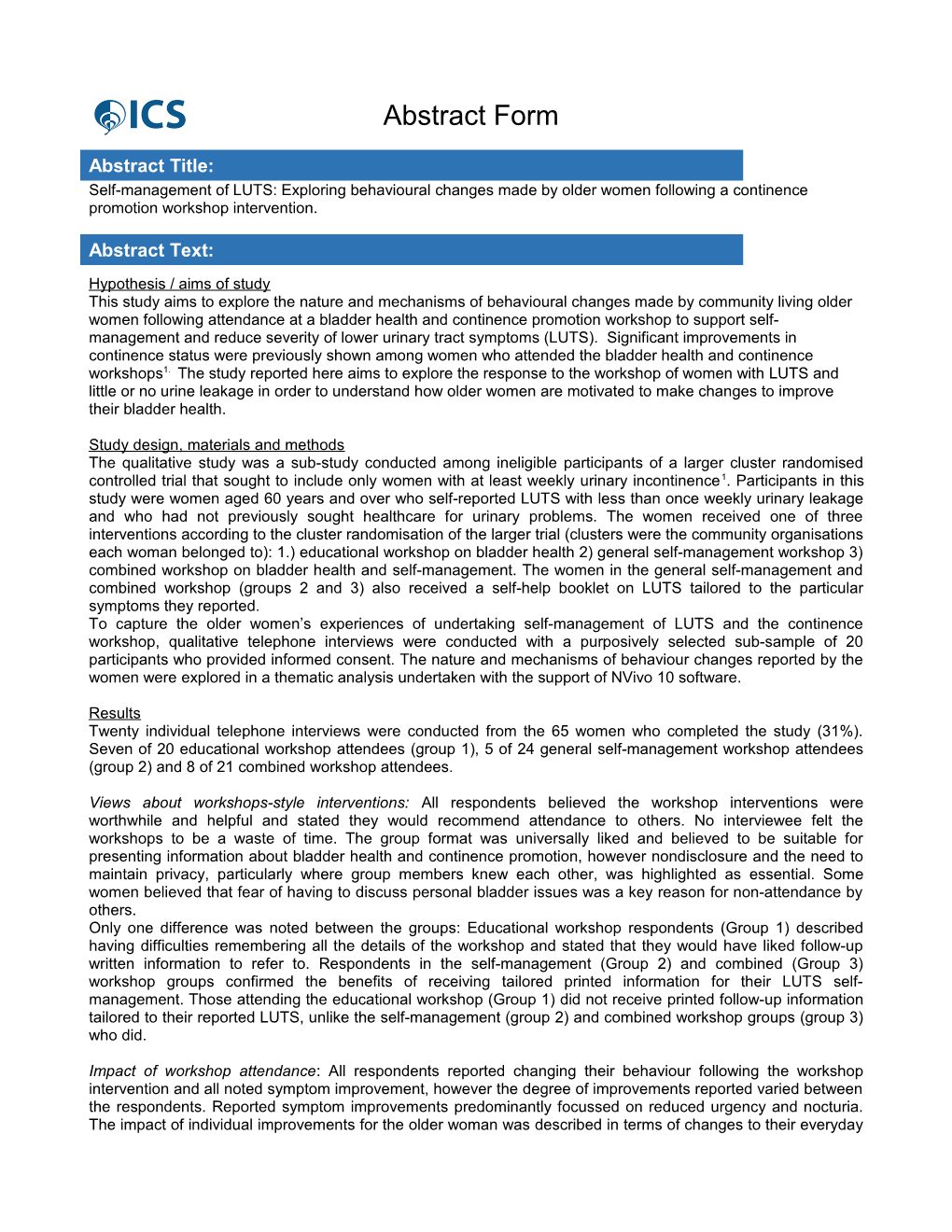 International Continence Society 33Rd Annual Meeting