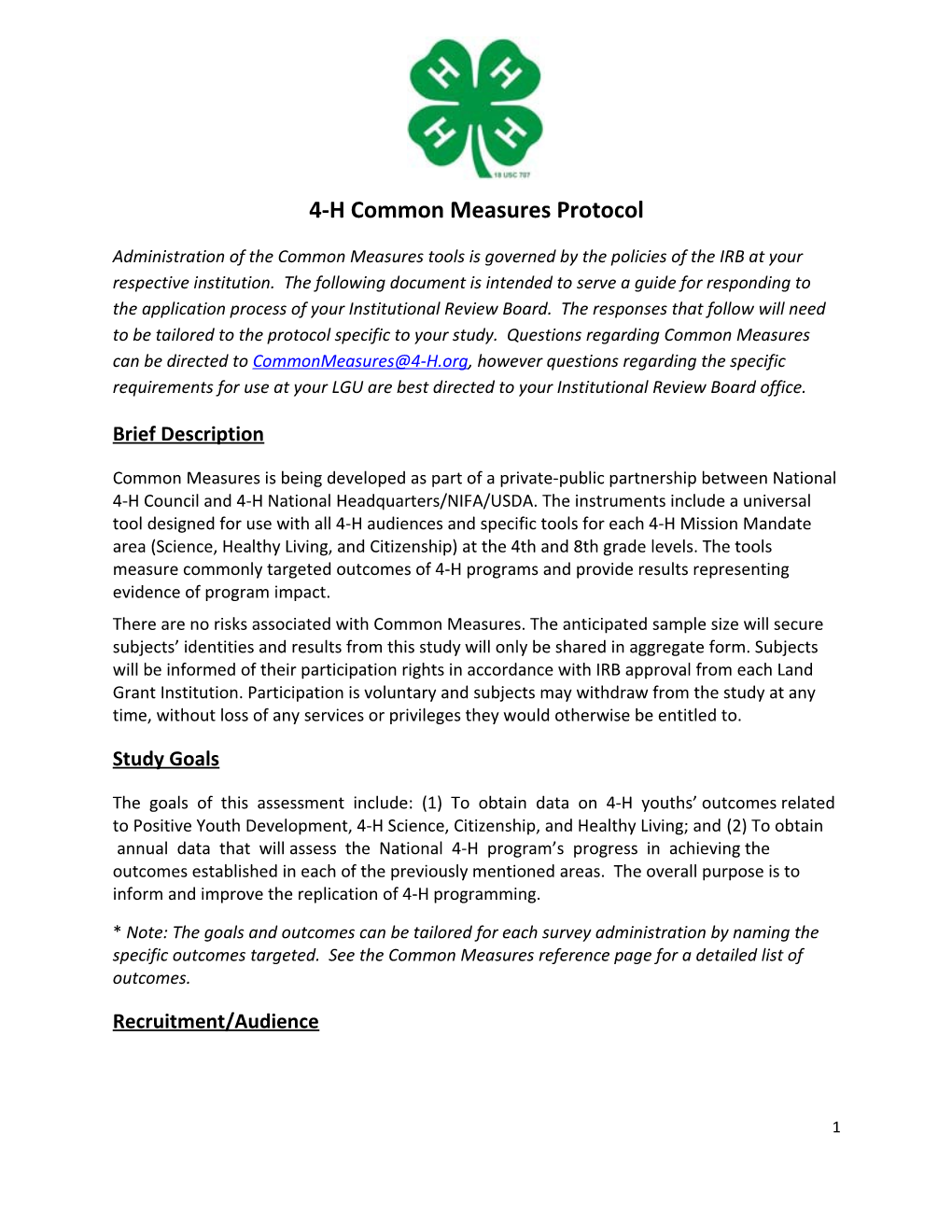 4-H Common Measuresprotocol