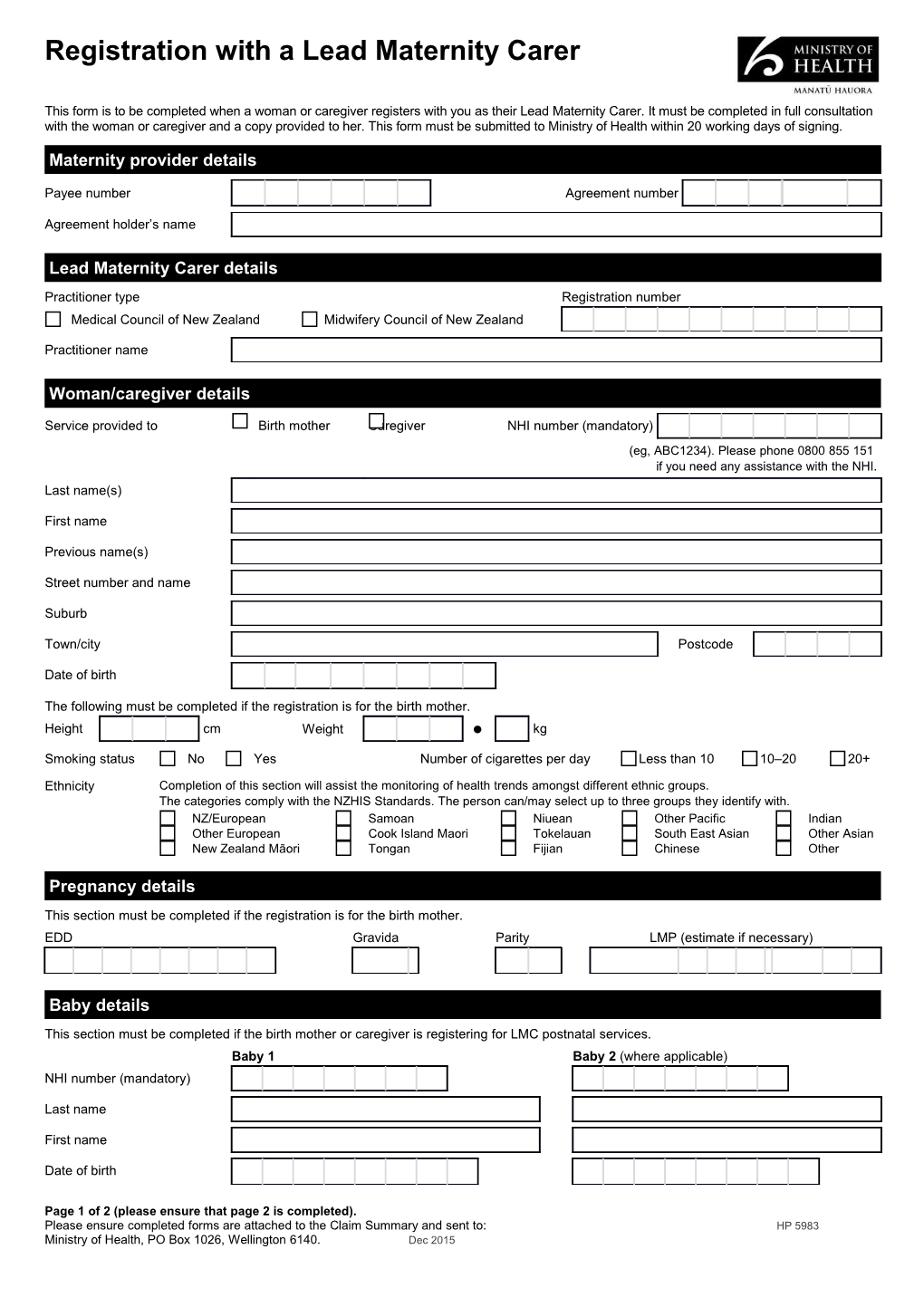 Registration with a Lead Maternity Carer