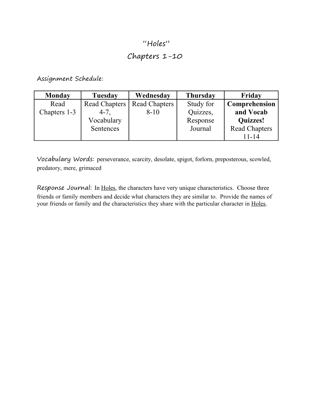 Assignment Schedule