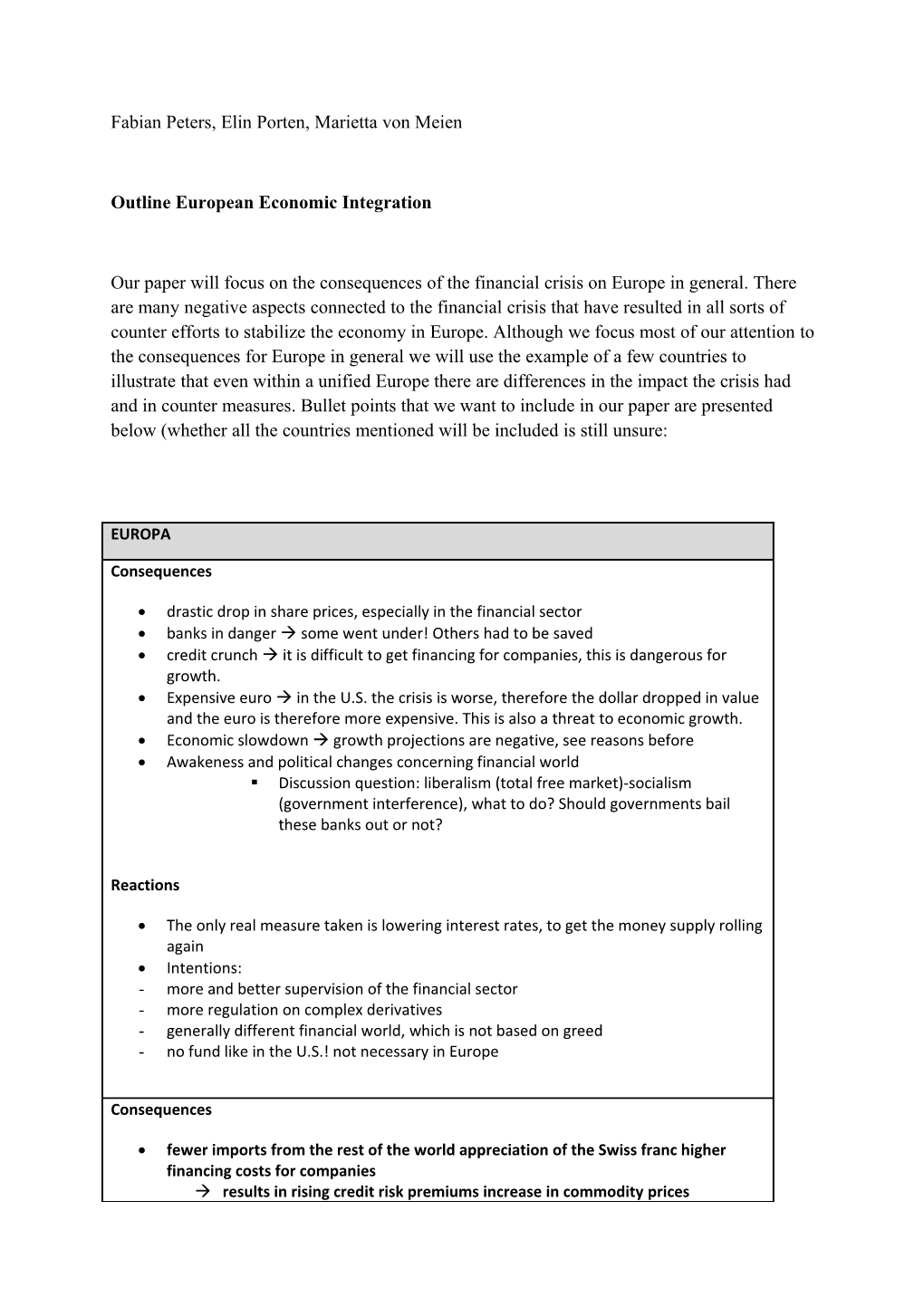 Outline European Economic Integration