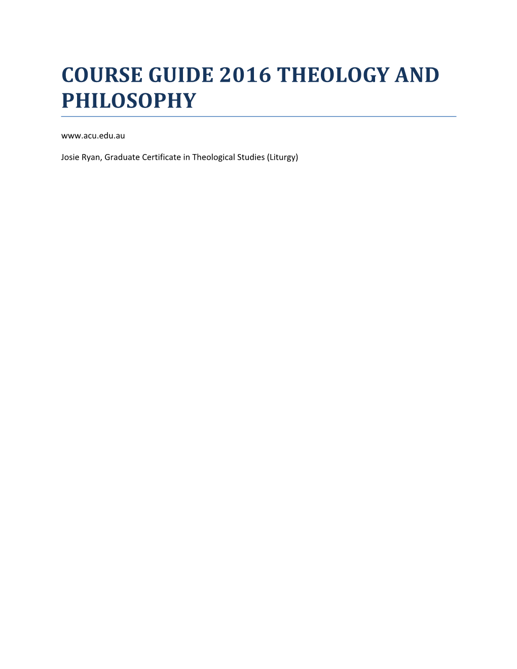 Course Guide 2016 Theology and Philosophy
