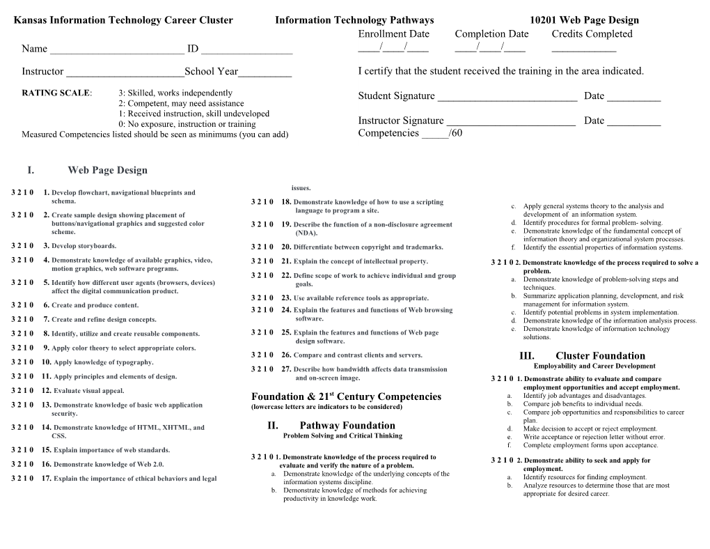 Kansas Information Technology Career Clusterinformation Technology Pathways10201 Web Page