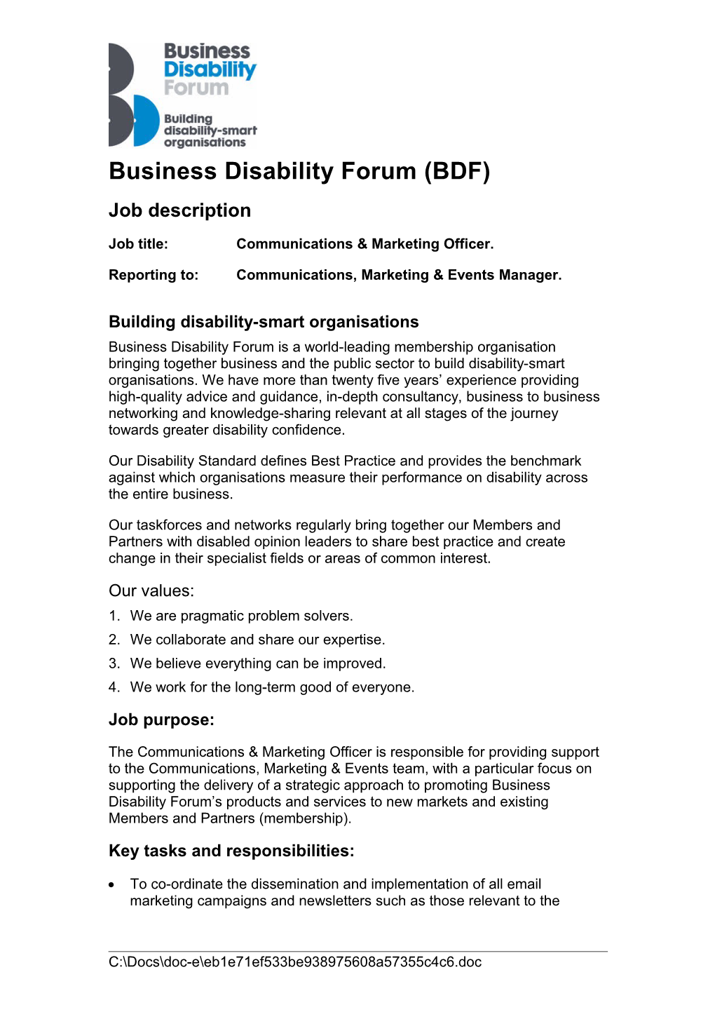 BDF Job Description Template