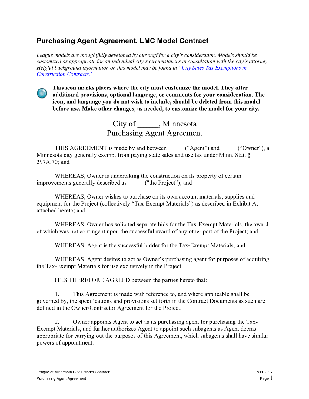 Purchasing Agent Agreement