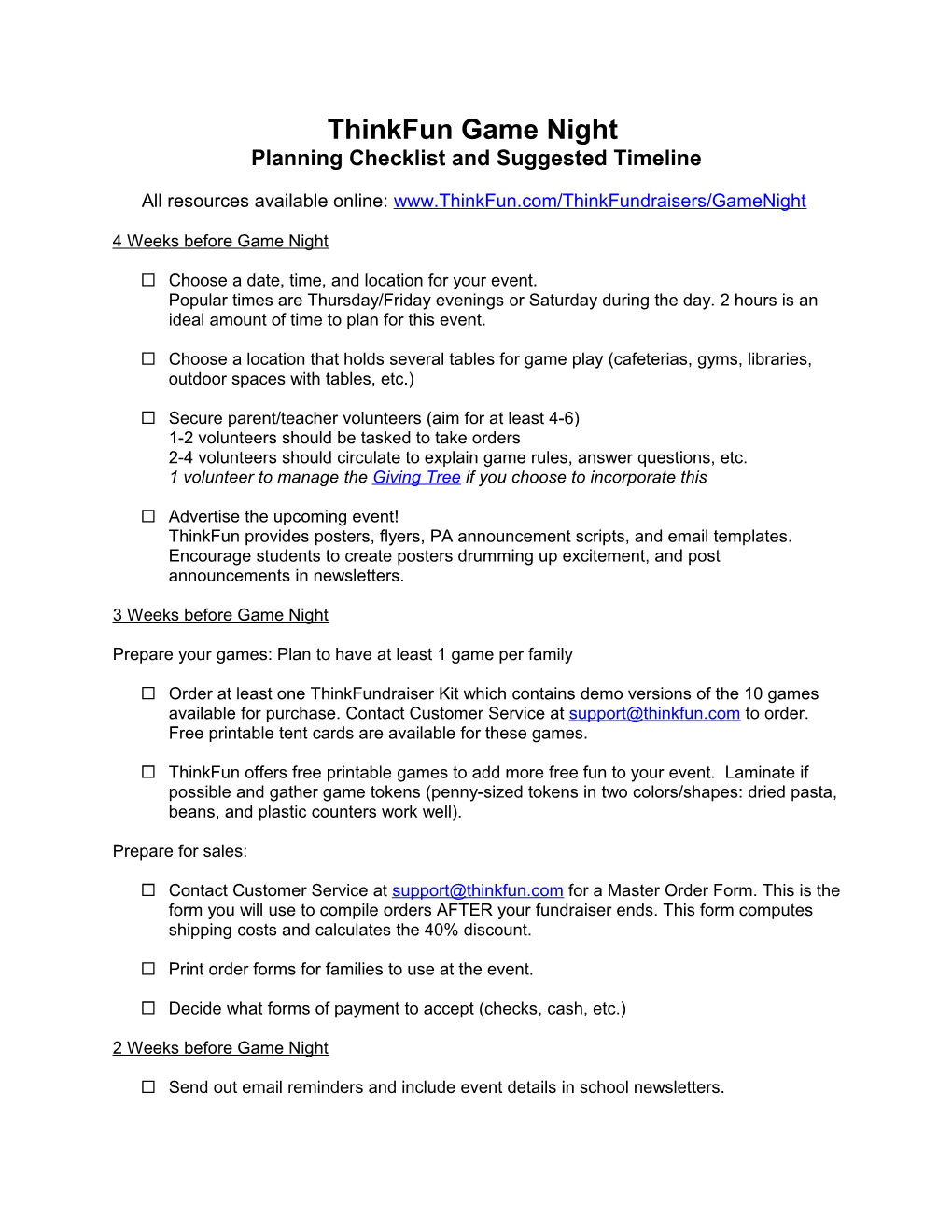 Suggested Timeline for School Leaders and Volunteers