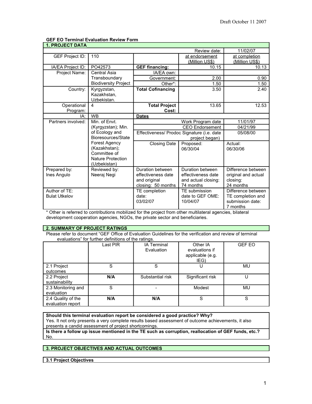 GEF EO Terminal Evaluation Review Form