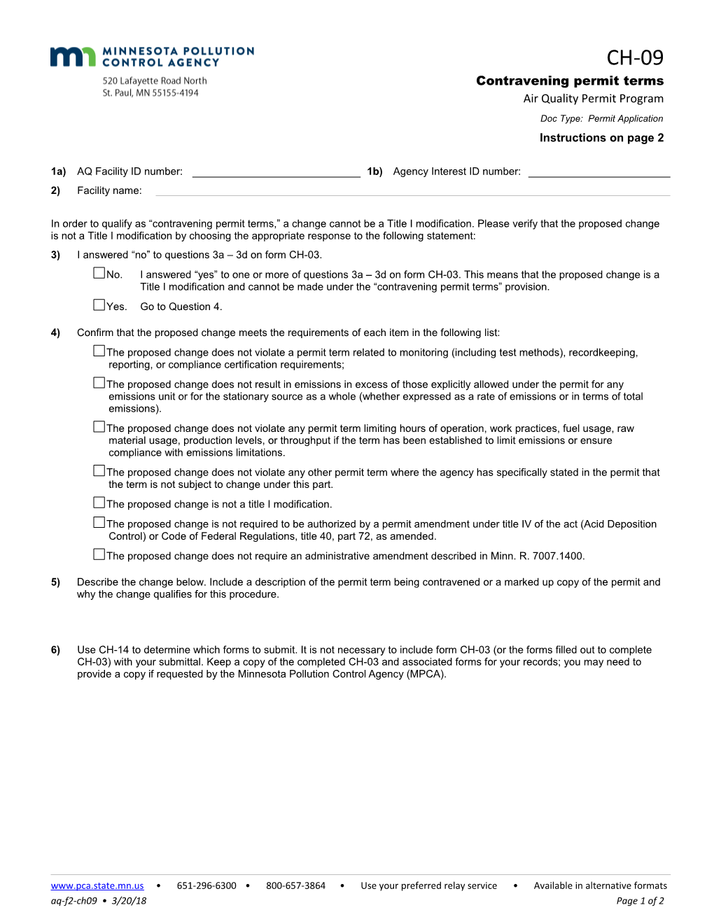 CH-09 Contravening Permit Terms - Air Quality Permit Program