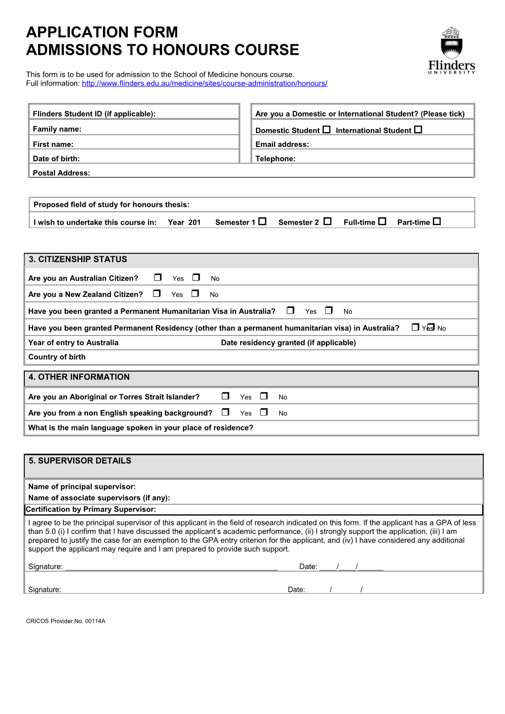 Domestic Student - Admissions Application Forms Template