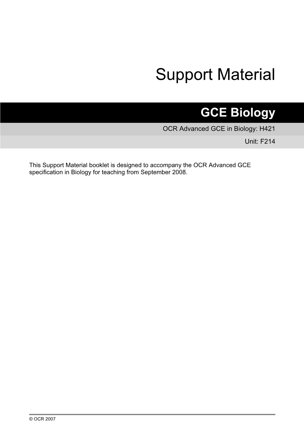OCR Advanced GCE in Biology: H421