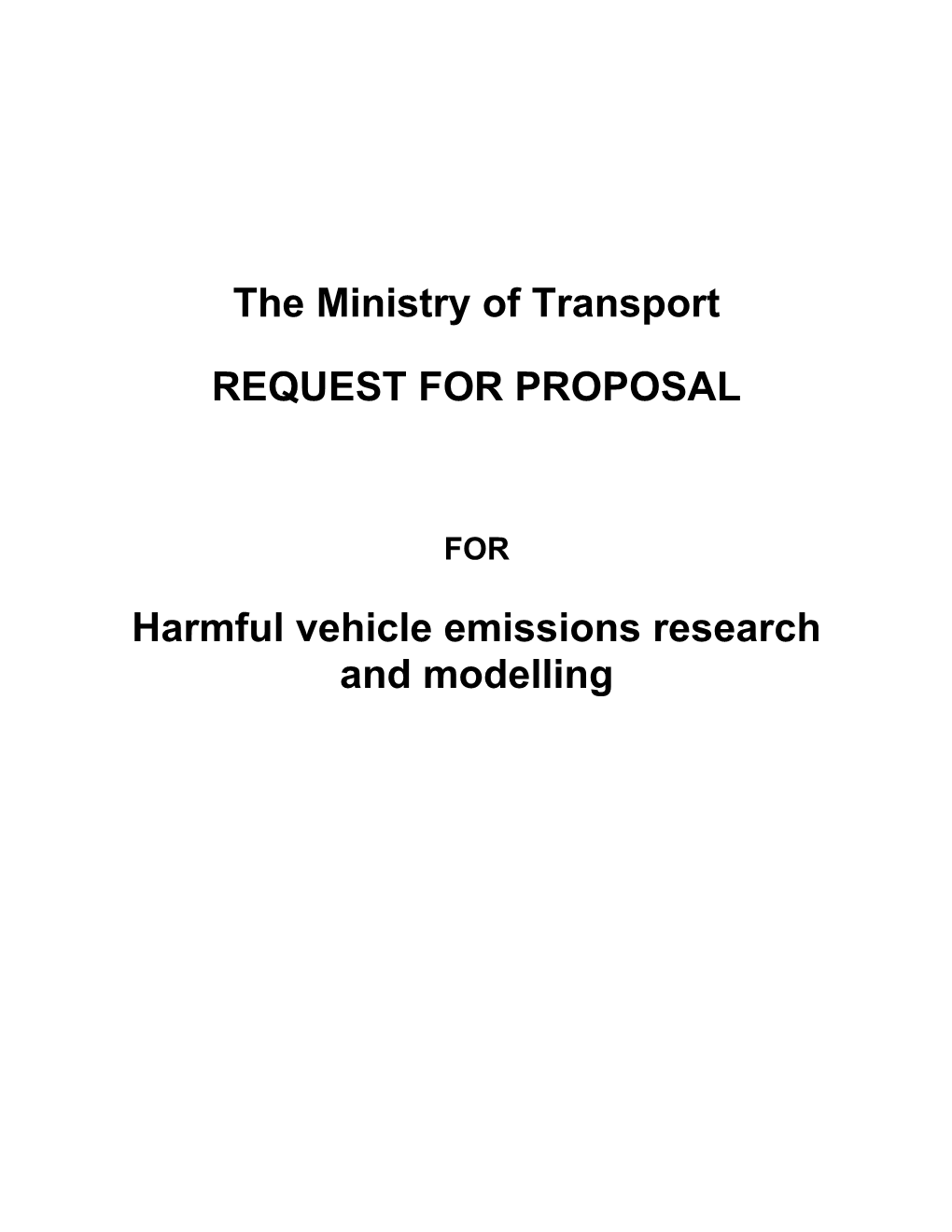 RFP for Harmful Vehicle Emissions Research and Modelling