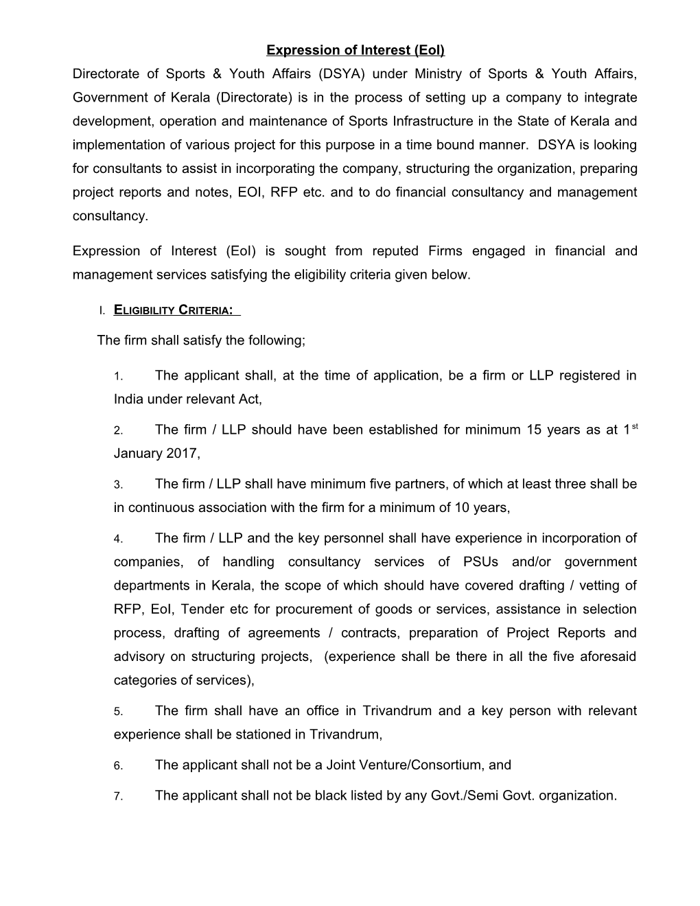 Directorate of Sports & Youth Affairs EOI for Consultants Pg: 1