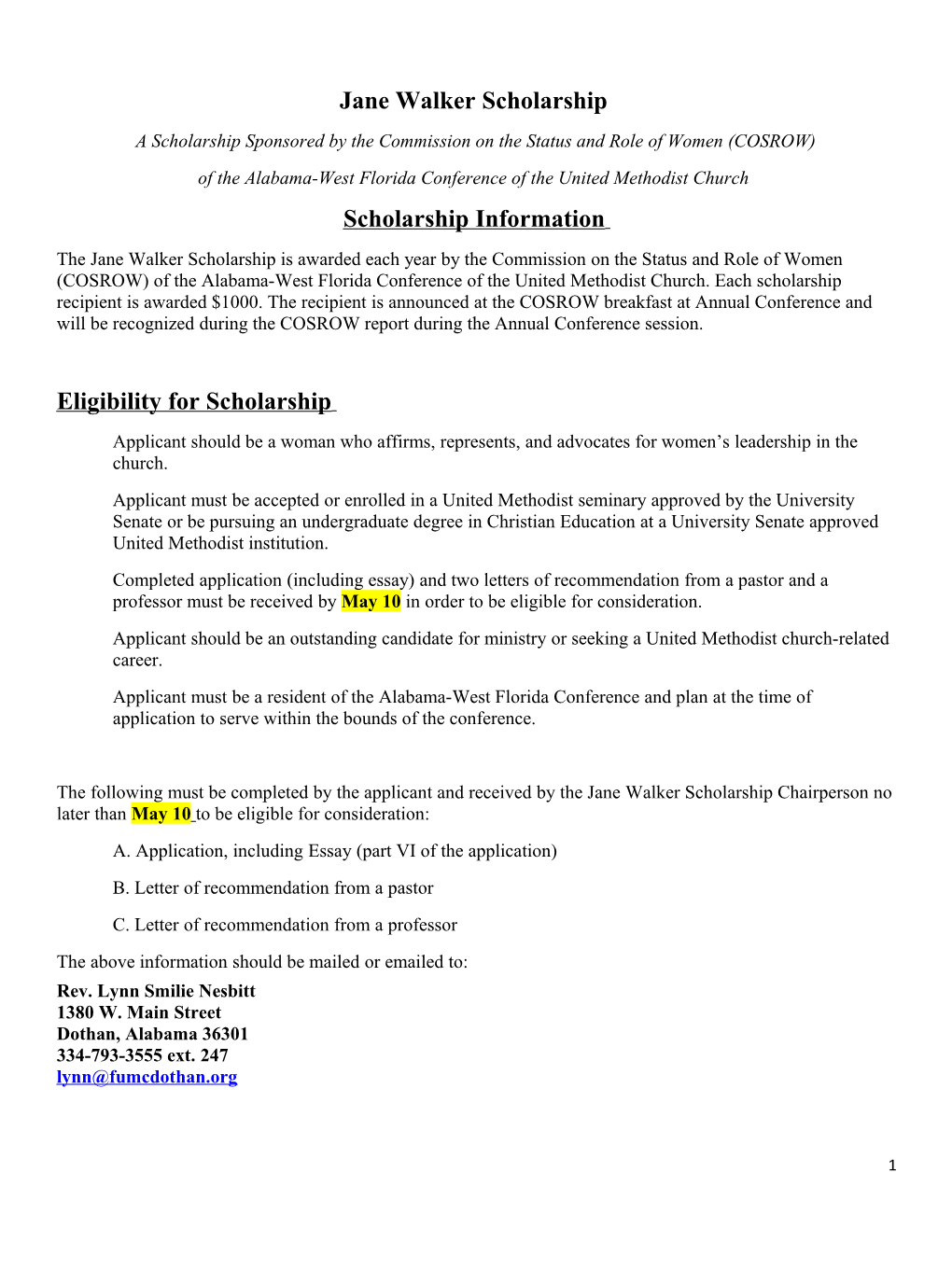 A Scholarship Sponsored by the Commission on the Status and Role of Women (COSROW)
