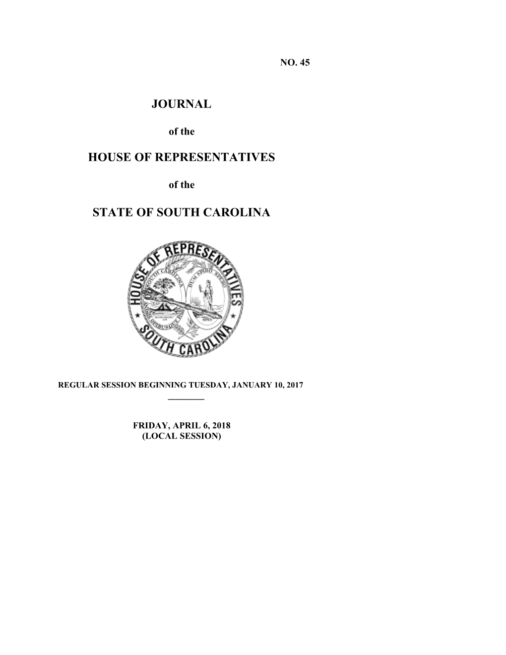 House Journal for 4/6/2018 - South Carolina Legislature Online