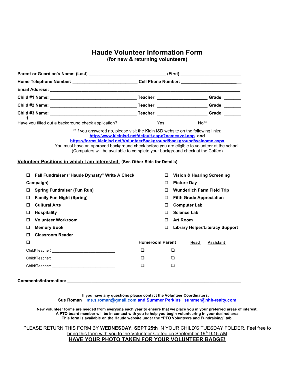 Haude Volunteer Information Form