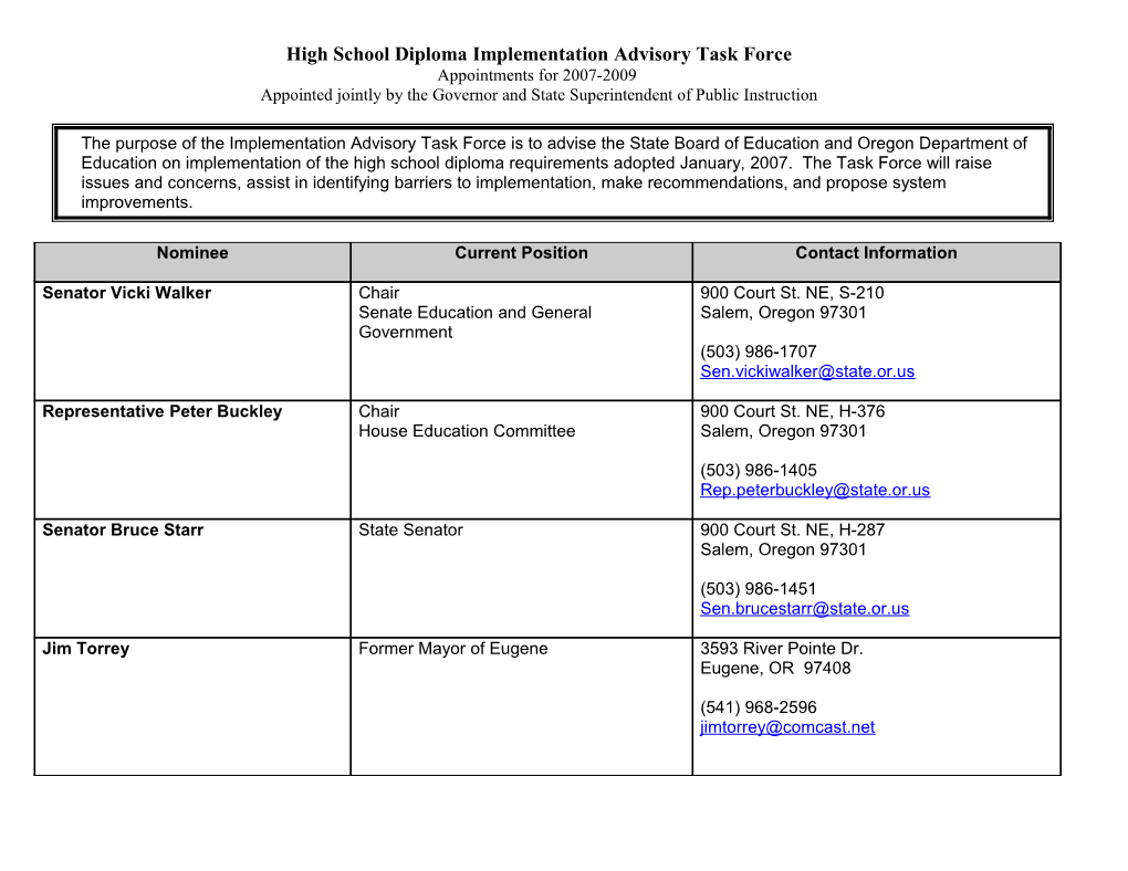 High School Diploma Implementation Advisory Task Force