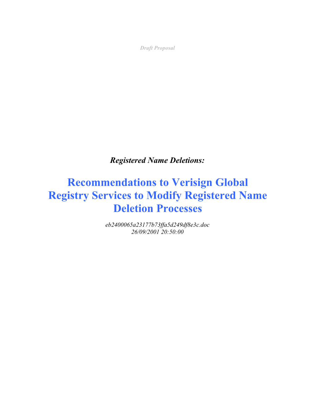 ICANN DNSO Registrar Constituency Proposal Draft