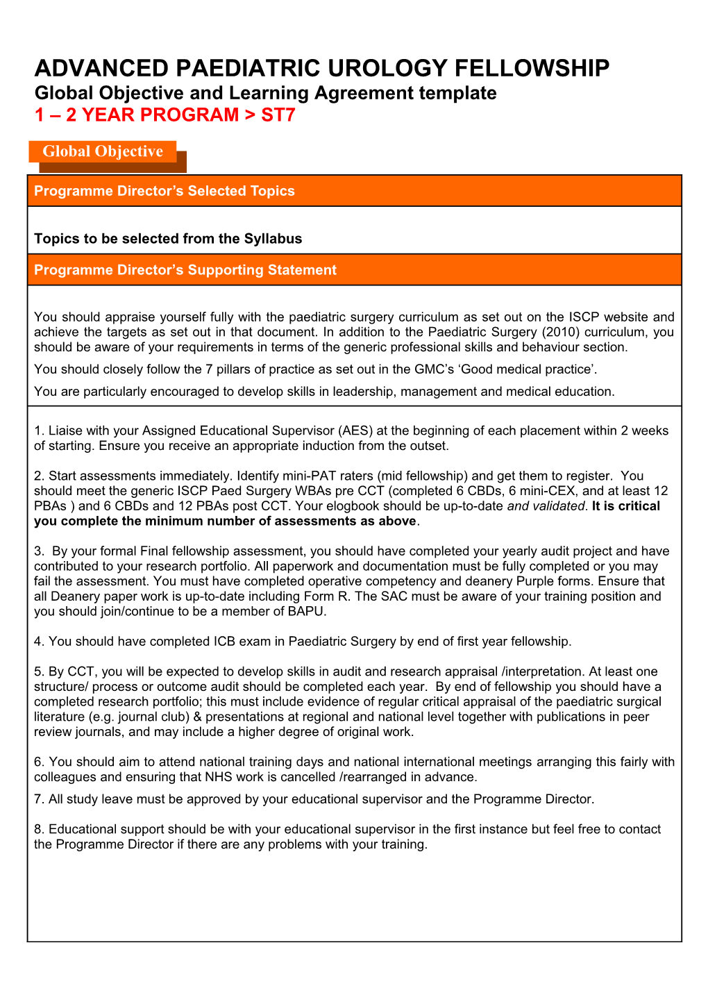 Global Objective and Learning Agreement Template